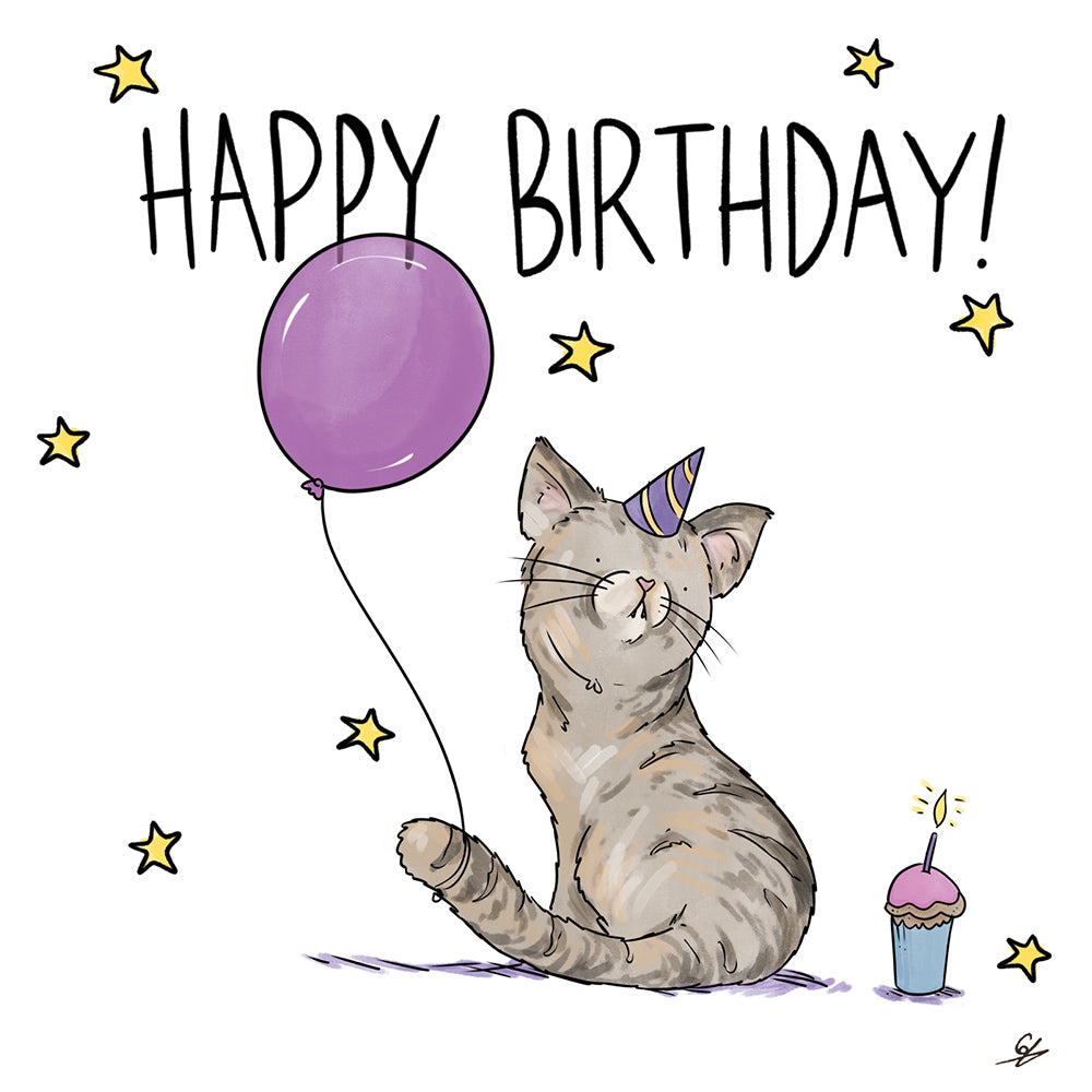 Cat Balloon Cupcake Happy Birthday