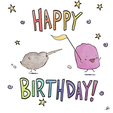 Kelly the Jelly and Kenneth the Kiwi Birthday Flag