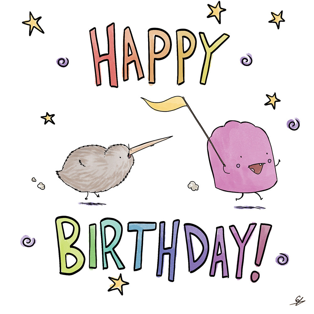 Kelly the Jelly and Kenneth the Kiwi Birthday Flag