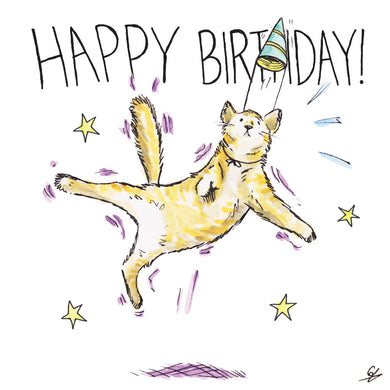 It's a jumping Happy Birthday Cat!