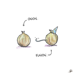 An Onion in a party hat is definitely a Funion
