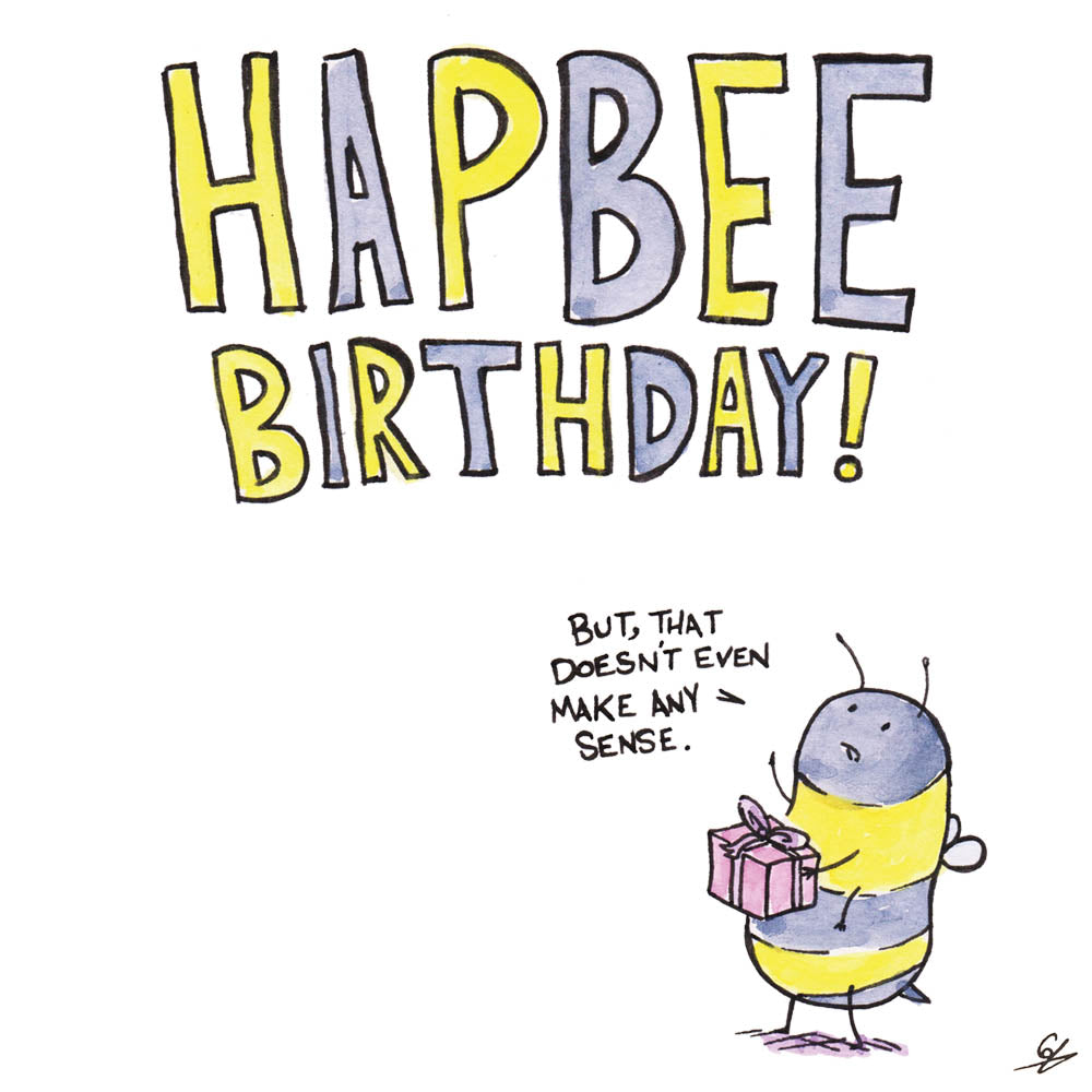 Hapbee Birthday! A Bee holding a present.