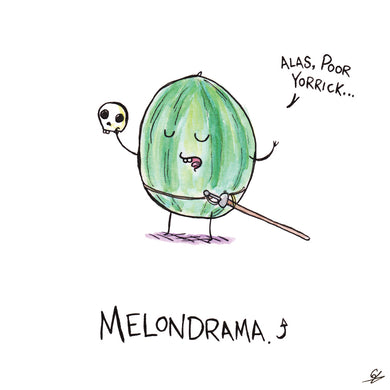 A Melon holding a skull and saying 