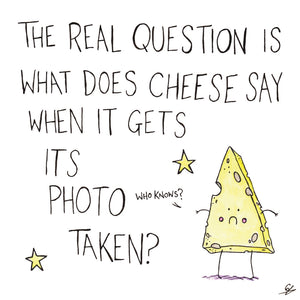 The Real Question is what does Cheese say when it gets its photo taken?