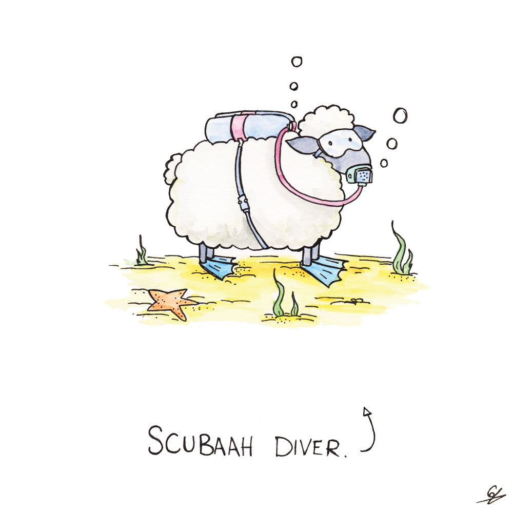 It's a Sheep in Scuba gear. (Scubaah Diver)