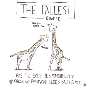 The Tallest Giraffe Has the sole responsibility of checking everyone else's bald spot.