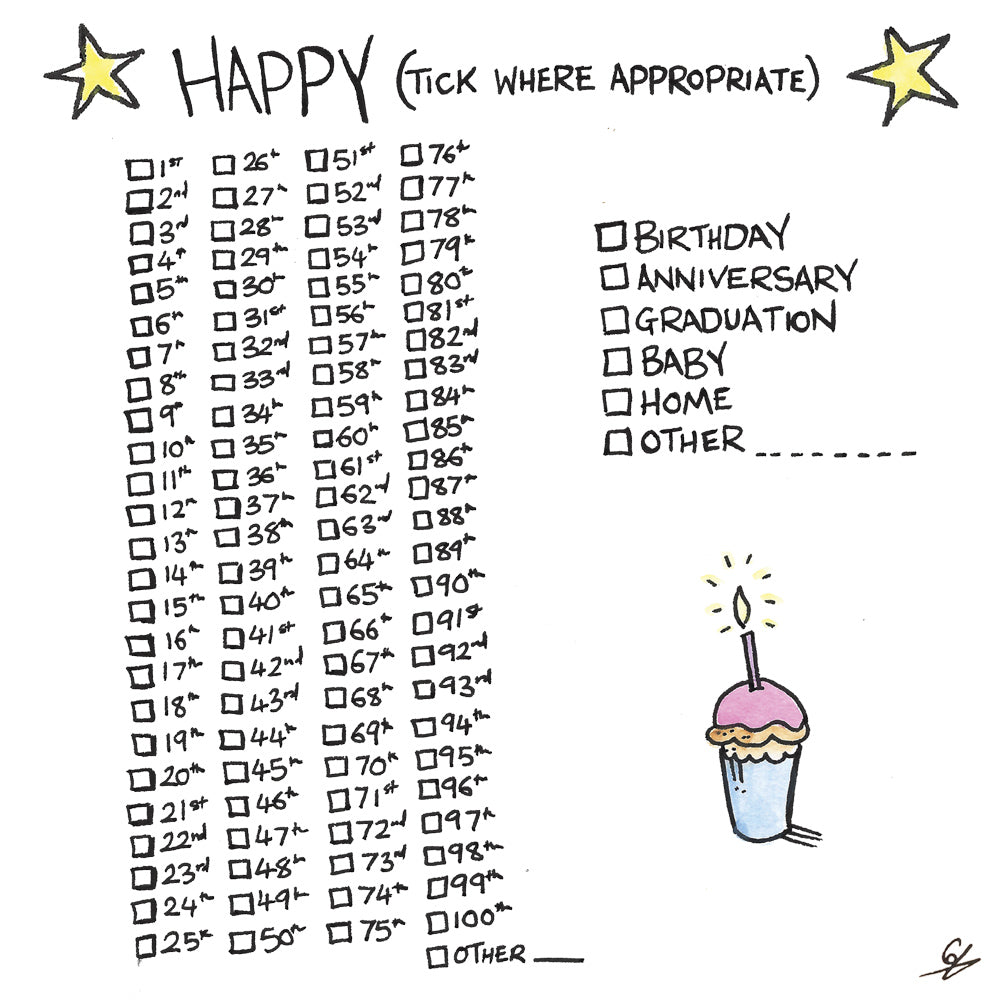 Happy (tick where appropriate)