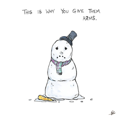 A Snowman with it's nose on the floor.