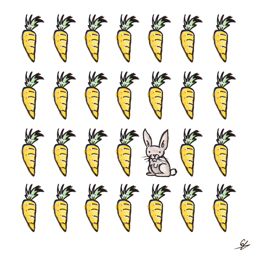 A Rabbit surrounded by Carrots.