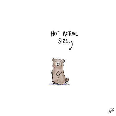 A tiny Bear with the words 'Not Actual Size' written above.
