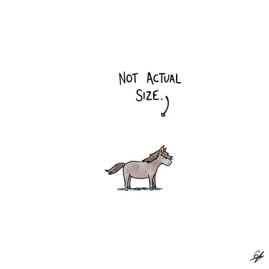 A tiny Horse with the words 'Not Actual Size' written above.