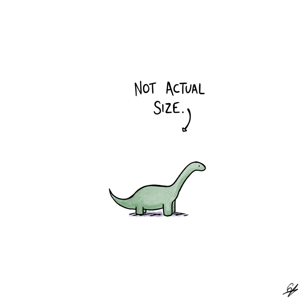 The Shynosaurus, a tiny dinosaur with the words 'Not Actual Size' written above.